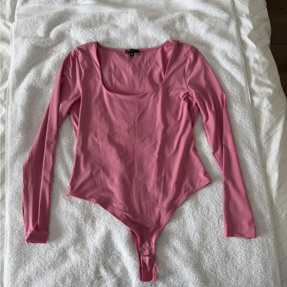 Long Sleeve Pink Scoop Neck Bodysuit- Dynamite